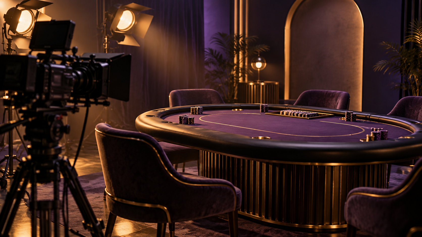 Studio camera facing an unoccupied casino table.